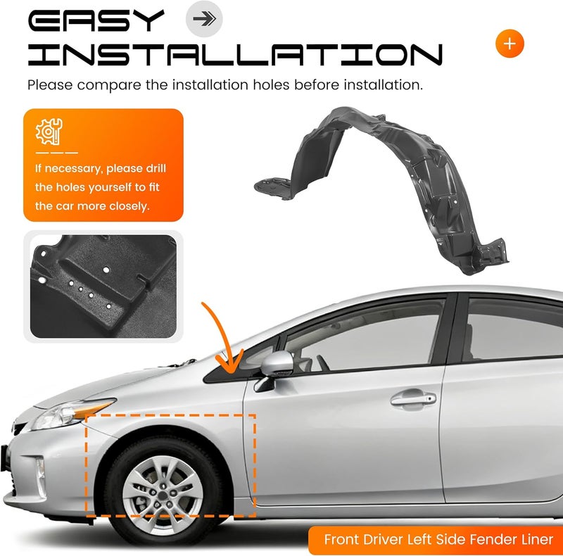 ALMULOO Front Fender Liner Driver Side Compatible with 2010-2015 Toyota Prius Replacement for TO1248158 5387647070 w/o Insulation Foam Wheel Liner Splash Shields Guard Inner Panel - Image 5